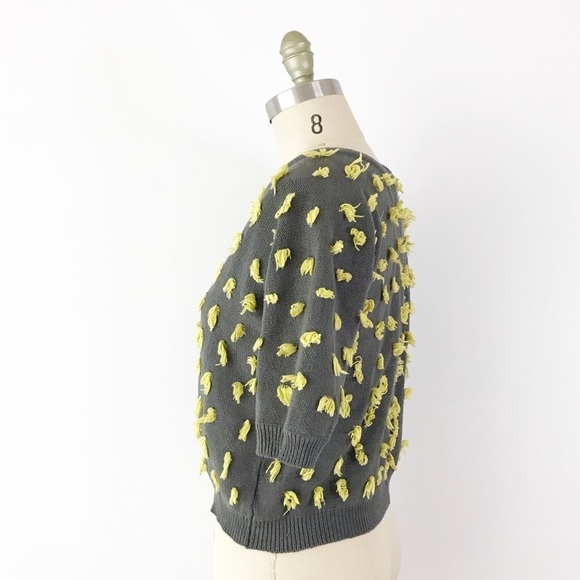 Anthropologie Tufted Cardigan Cropped Sweater Gray - Picture 2 of 6